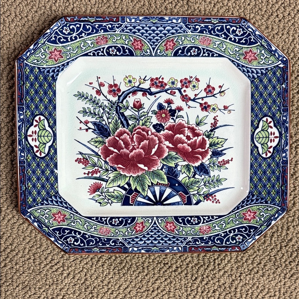 Blue Transferware Polychrome 13.5" *
11.3/4" Platter Florals